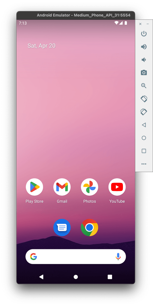 Android emulator home screen