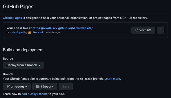 Check settings in GitHub Pages