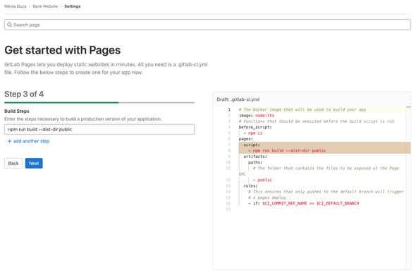 Set build step in GitLab Pages