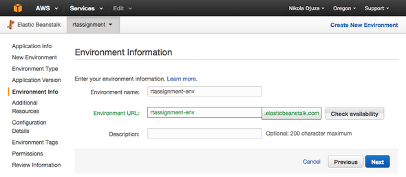 AWS Environment information