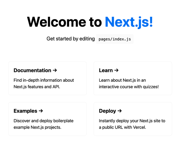 Welcome screen of the Next.js app