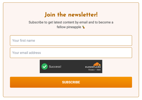 Newsletter form with a Cloudflare Turnstile check above the subscribe button