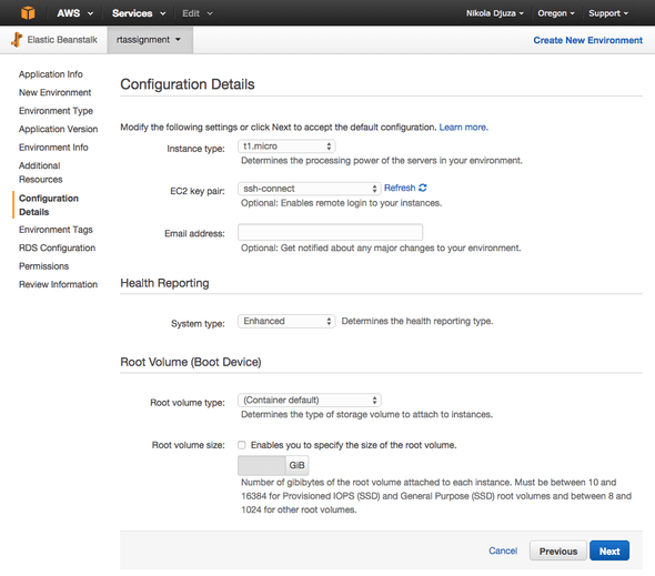 AWS Configuration details