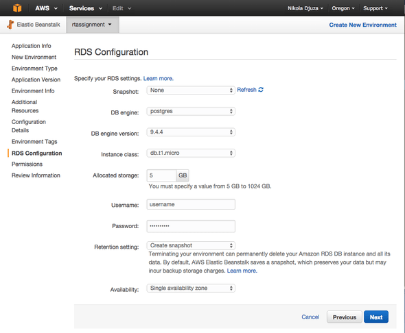 AWS RDS configuration