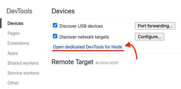 Open dedicated DevTools for Node screenshot
