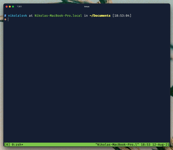 start of a tmux session